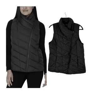 Nicole Miller Womens Quilted Puffer Vest Black Zip UP Size M